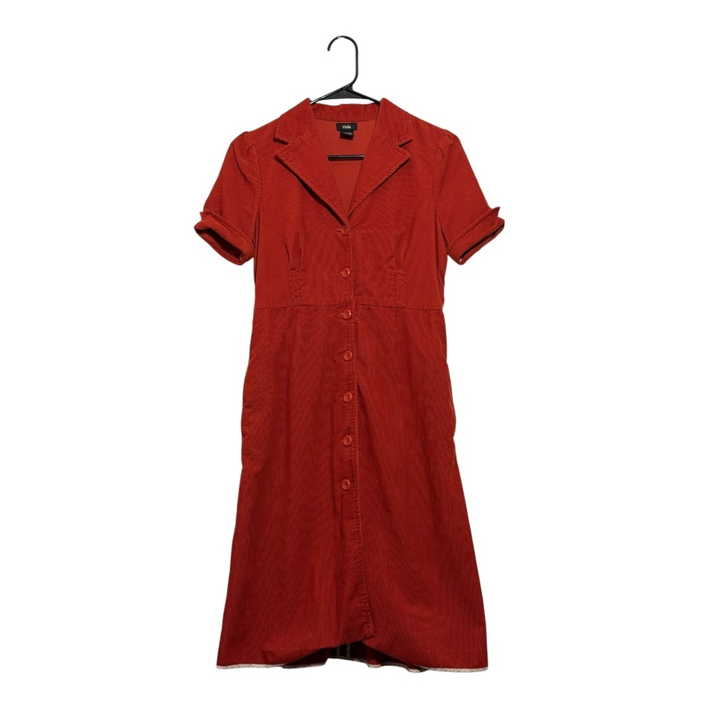 Viola Anthropologie Retro Corduroy Collared Shirt Dress Red Orange Women's SZ 2